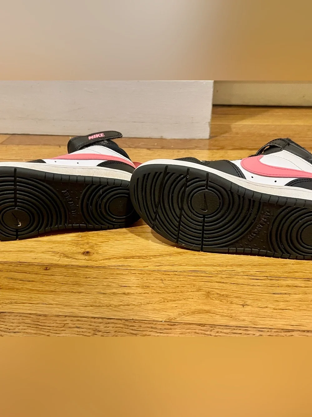 Nike Kids High-Top Sneakers in Black, White & Pink Coral